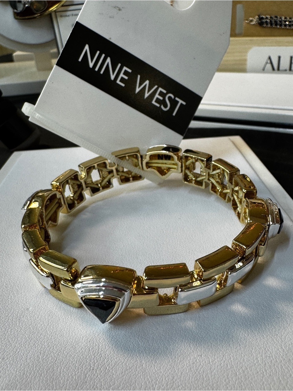 Nine West Gold and Silver Stretch Bracelet with Black Triad Accents